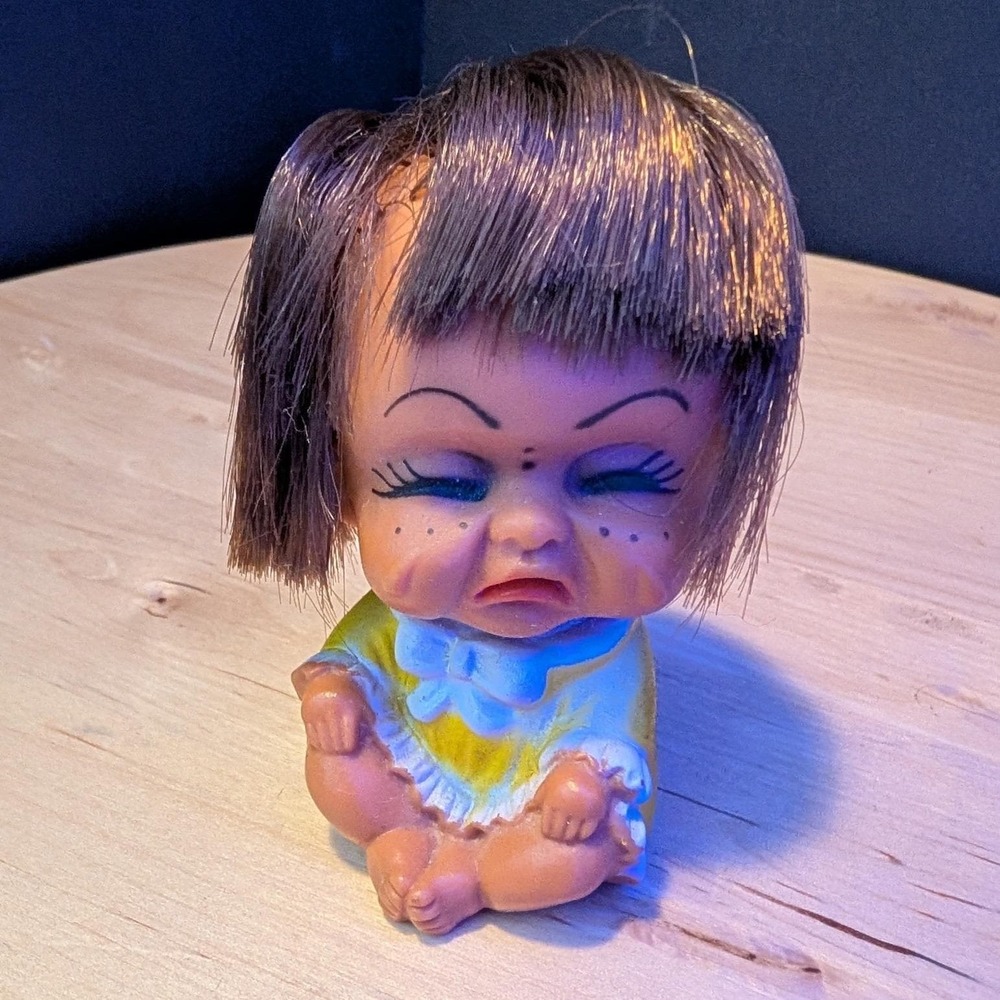 Vintage Moody Cutie Doll Made in Korea Pouting Girl Doll Kitsch 3.5in